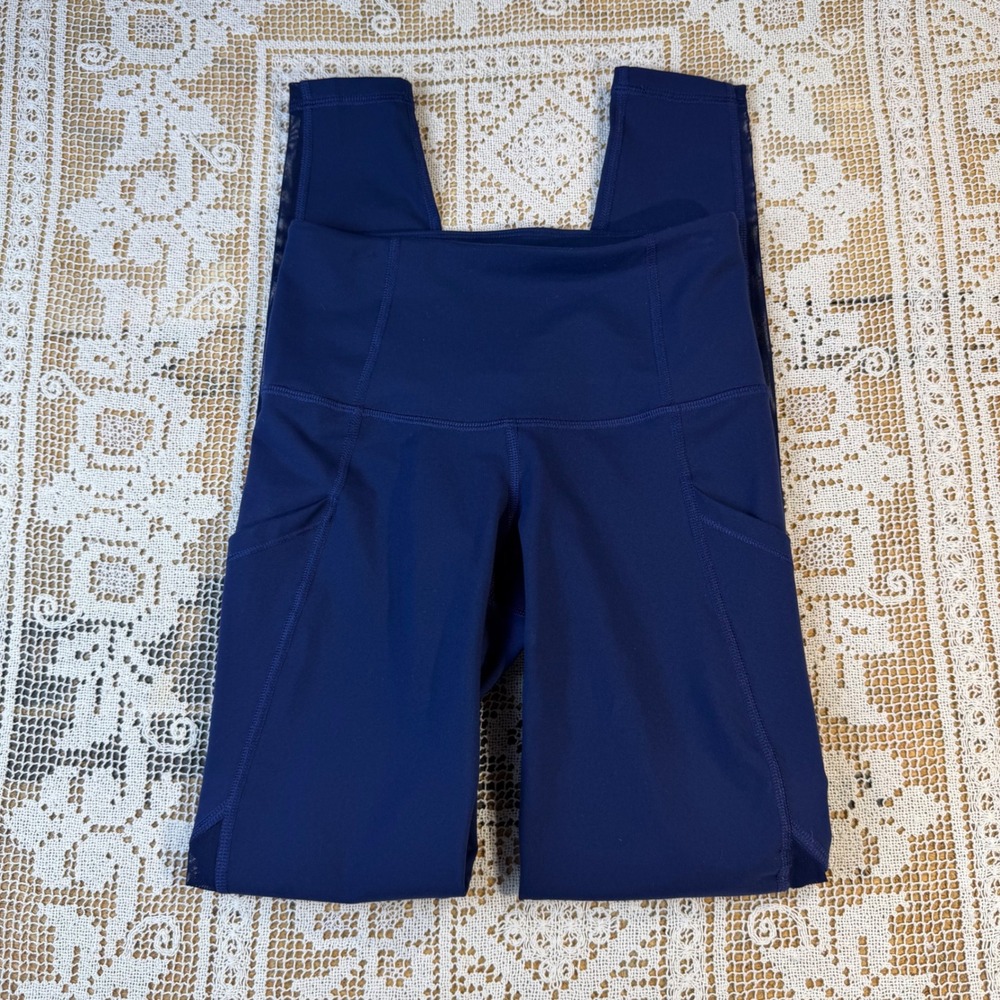 Old Navy Active Go-Dry Blue Mesh Panel Pocket Leggings Womens XS High Rise - Picture 1 of 12